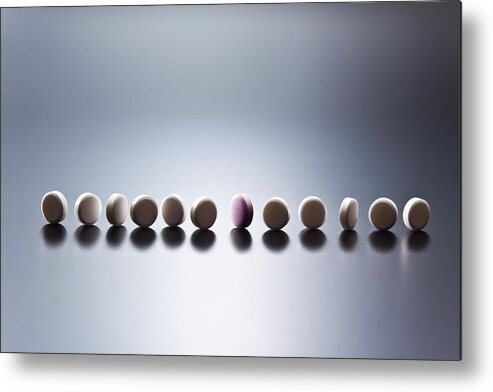 White Background Metal Print featuring the photograph Medicines In Line by Yuji Sakai