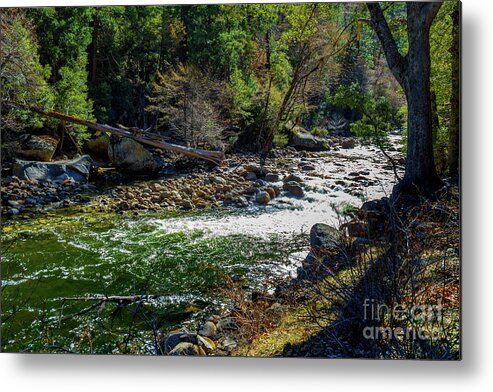 Boulders Metal Print featuring the photograph Merced River Flowing at Yosemite by Roslyn Wilkins