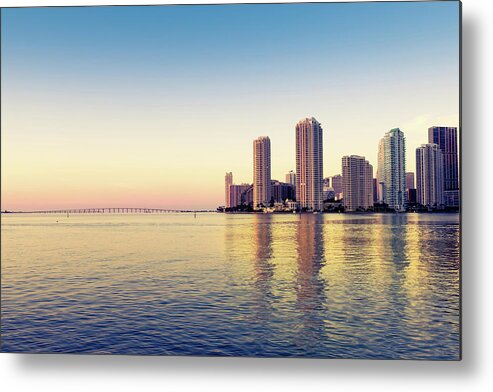 Scenics Metal Print featuring the photograph Miami Skyline On Biscayne Bay by Lightkey