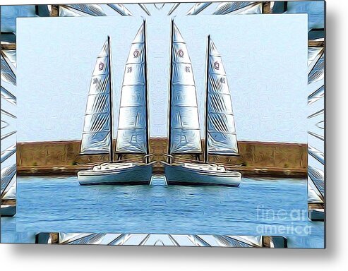 Mirrored Sailboats In Buffalo New York Abstract Effect Metal Print featuring the photograph Mirrored Sailboats in Buffalo New York Abstract Effect by Rose Santuci-Sofranko
