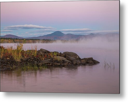 Misty Metal Print featuring the photograph Misty Autumn Lakeside Sunrise by White Mountain Images