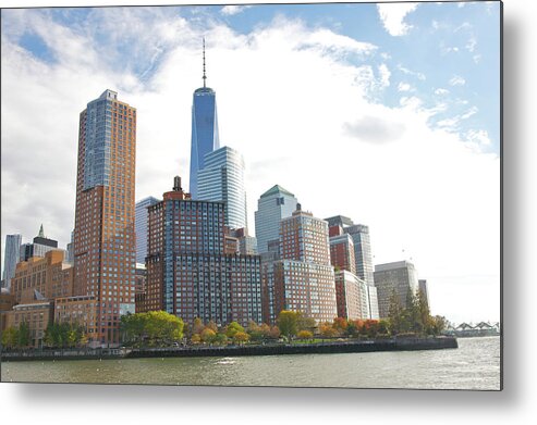 Battery Park Metal Print featuring the photograph Modern Tall Buildings And Park In Fall by Barry Winiker