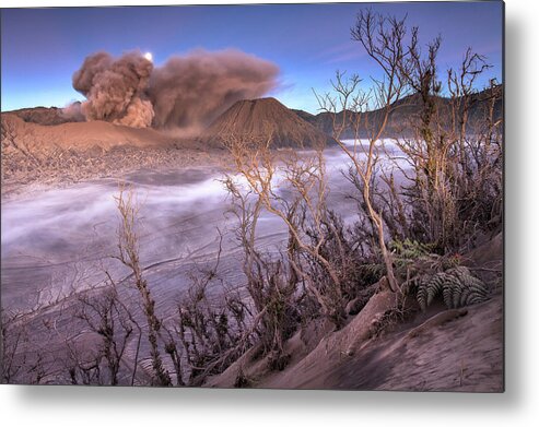 Outdoors Metal Print featuring the photograph Moonset Mount Bromo by Helminadia
