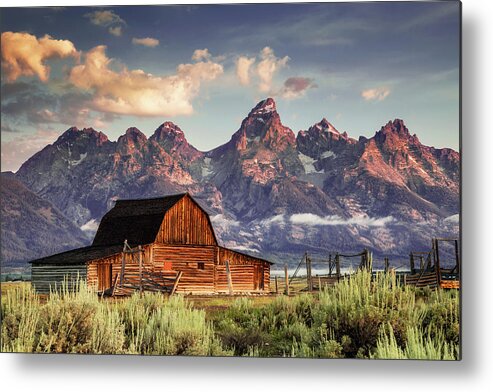 Scenics Metal Print featuring the photograph Moulton Barn And Tetons In Morning Light by Strickke
