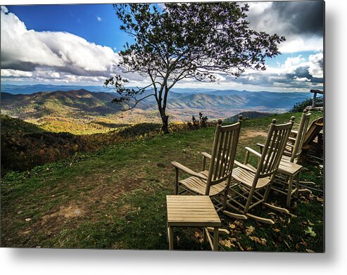 Blue Metal Print featuring the photograph Mountain Views At Sunset From Lawn Chair by Alex Grichenko