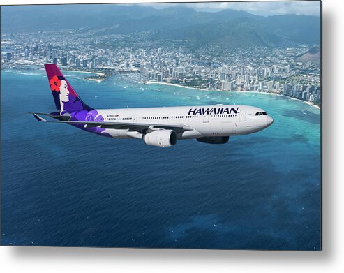 Hawaiian Airlines Metal Print featuring the mixed media My Blue Hawaii Airbus by Erik Simonsen