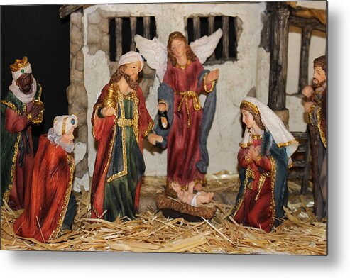 Christmas Nativity Scene Metal Print featuring the photograph My German Traditions - Christmas Nativity Scene by Colleen Cornelius