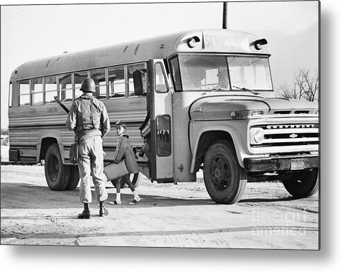 Rifle Metal Print featuring the photograph National Guardsman Meeting School Bus by Bettmann