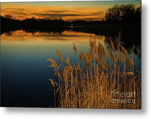 Rural Metal Print featuring the photograph Sunset at Reedy Point Pond Rustic Landscape / Nature Photograph by PIPA Fine Art - Simply Solid