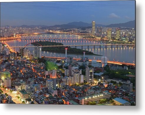 Tranquility Metal Print featuring the photograph Night Of Han River, Seoul, Korea by Tokism