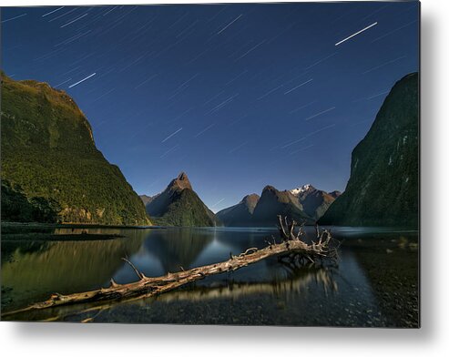 Night Metal Print featuring the photograph Night Sky Of Milford Sound by Hua Zhu