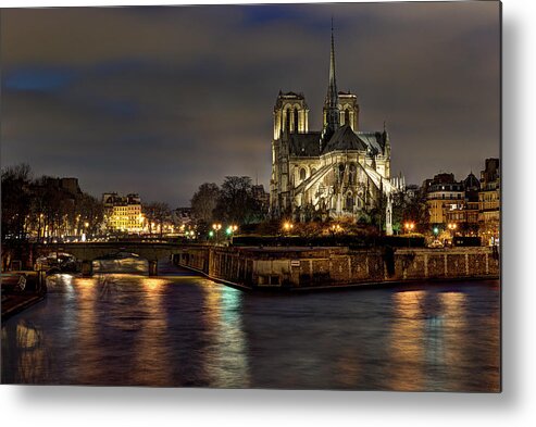 Basilica Metal Print featuring the photograph Notre Dame Cathedral And The Seine by Smo