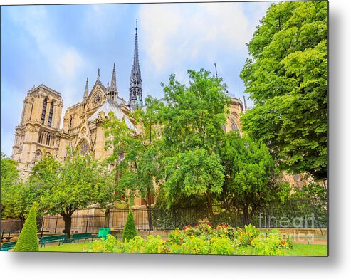 Paris Metal Print featuring the photograph Notre Dame with garden by Benny Marty