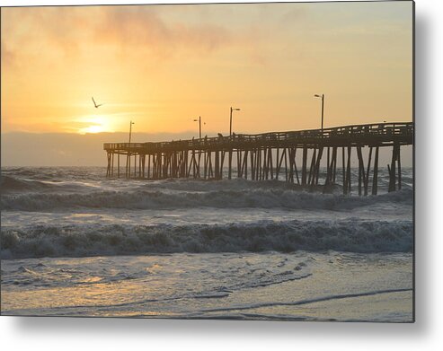 Nags Head Fishing Pier Metal Print featuring the photograph OBX Sunrisee NH Pier by Barbara Ann Bell