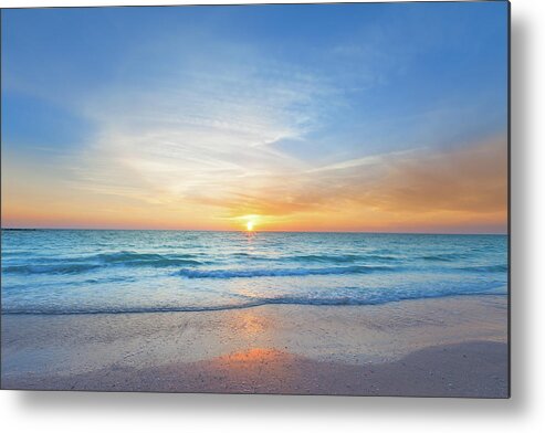 Water's Edge Metal Print featuring the photograph Ocean Beach Sunset by Benedek