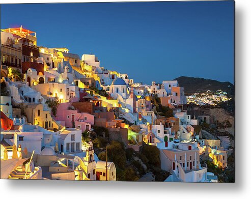 Greek Culture Metal Print featuring the photograph Oia At Dusk, Santorini, Greece by Chrishepburn