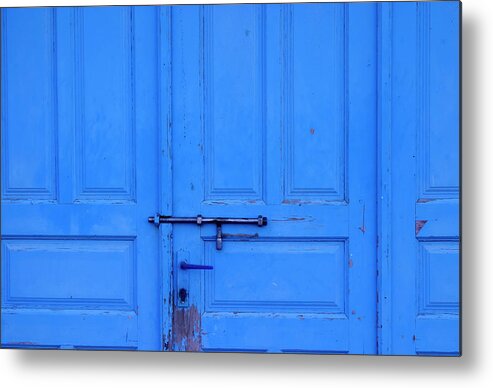 Handle Metal Print featuring the photograph Old Blue Door With Metal Bolt by Vmarin