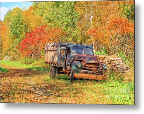 Vermont Metal Print featuring the photograph Old Farm Truck Fall Foliage Vermont by Edward Fielding