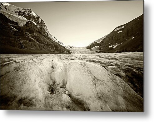 Banff Metal Print featuring the photograph On Athabasca Glacier at Glacier National Park Columbia-Shuswap A, BC, Canada Icy Sepia by Toby McGuire