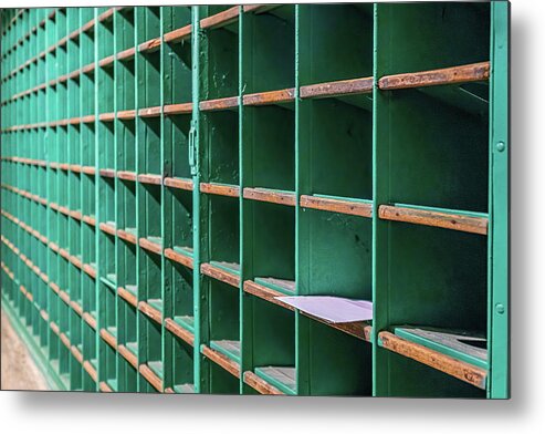 Post Office Metal Print featuring the photograph One Letter Left in Old Mail Rack by Darryl Brooks