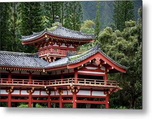Pagoda Metal Print featuring the photograph Ornate Temple With Forest Backdrop by Timothy Hearsum