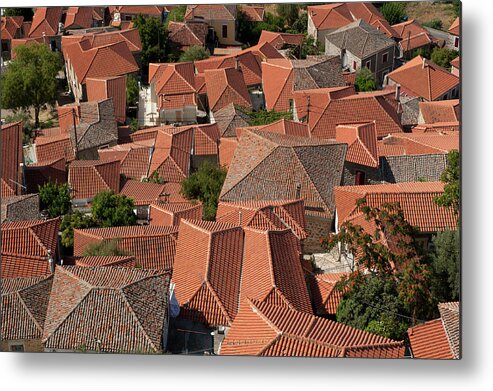 Greece Metal Print featuring the photograph Overview Of Tiled Roofs Of Molyvos by Izzet Keribar