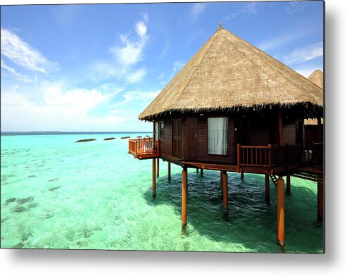 Atoll Metal Print featuring the photograph Overwater-bungalow At The Maldives by Wolfgang steiner