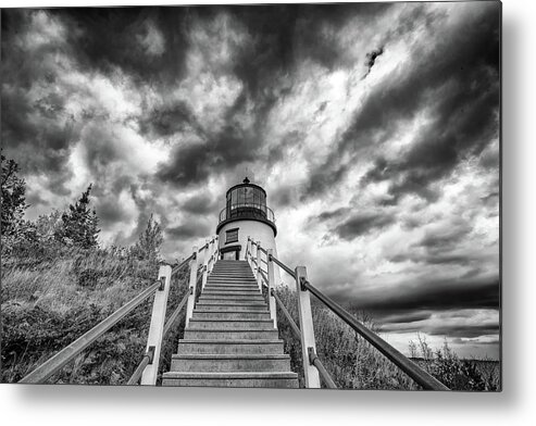 Owls Head Metal Print featuring the photograph Owls Head Lighthouse in Black and White by Rick Berk