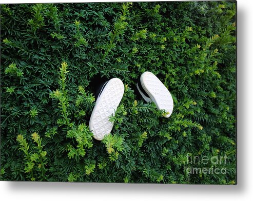 Out Of Context Metal Print featuring the photograph Pair Of Small Shoes Sticks by Stanislaw Pytel