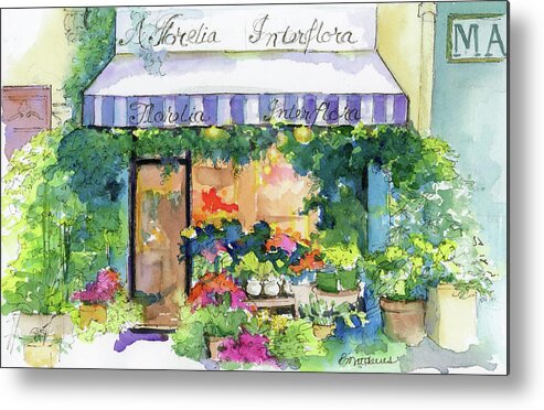 Floral Painting Metal Print featuring the painting Parisian Flower Shop by Rebecca Matthews