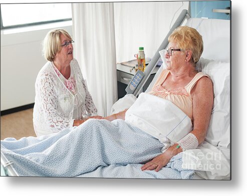 Adults Metal Print featuring the photograph Patient Talking To A Family Member In The Nursing Ward by Arno Massee/science Photo Library
