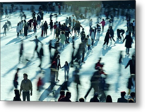 Shadow Metal Print featuring the photograph People Ice Skating, Elevated View by Alfred Gescheidt