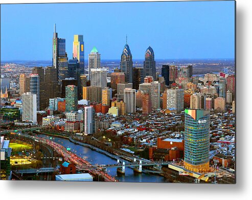 Philadelphia Skyline At Dusk Metal Print featuring the photograph Philadelphia Skyline at Dusk 2018 by Jon Holiday