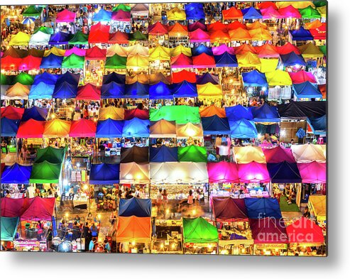 People Metal Print featuring the digital art Photo Of Night Market High View by Suttipong Sutiratanachai