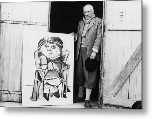 1950s Metal Print featuring the painting Picasso With Painting, 1951 by Marianne Greenwood