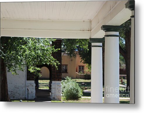Commanding Officer Metal Print featuring the photograph Pillars of Officers Quarters and Arched Passage at Fort Stanton New Mexico by Colleen Cornelius