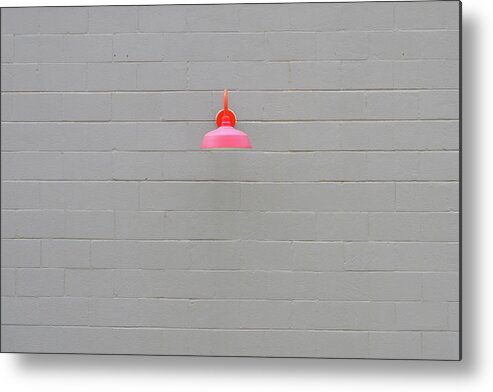 Urban Metal Print featuring the photograph Pink Lamp on Grey Wall by Stuart Allen