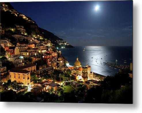 Tranquility Metal Print featuring the photograph Positano By Night by Pierpaolo Paldino