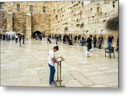 Western Wall Metal Print featuring the photograph Praying at the Western Wall by Roberta Kayne