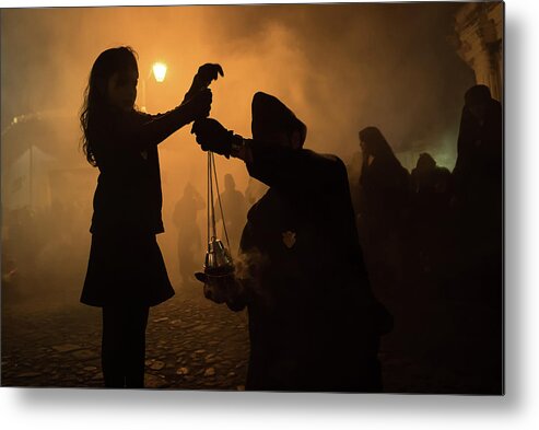 Night Metal Print featuring the photograph Preparation For Procession by Alfred Forns