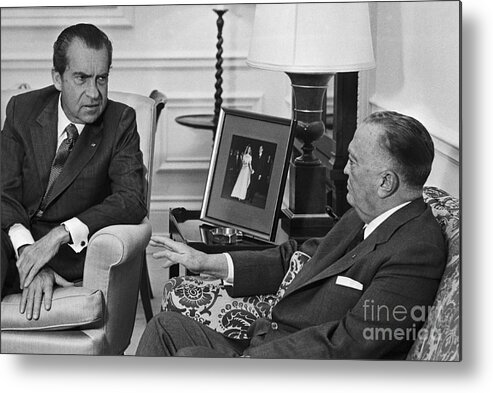 Mature Adult Metal Print featuring the photograph President Nixon Meeting With J. Edgar by Bettmann