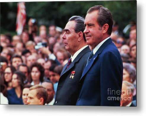 Leonid Brezhnev Metal Print featuring the photograph President Richard Nixon And Leonid by Bettmann