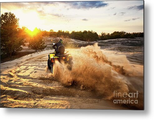 Relief Carving Metal Print featuring the photograph Racing In The Sand On A Four-wheel by Bondariev