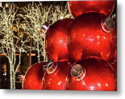 Red Balls Metal Print featuring the photograph Radio City Christmas Balls - New York City by Mary Ann Artz