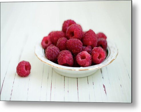 Outdoors Metal Print featuring the photograph Raspberry In Vintage Plate On White by Copyright Anna Nemoy(xaomena)