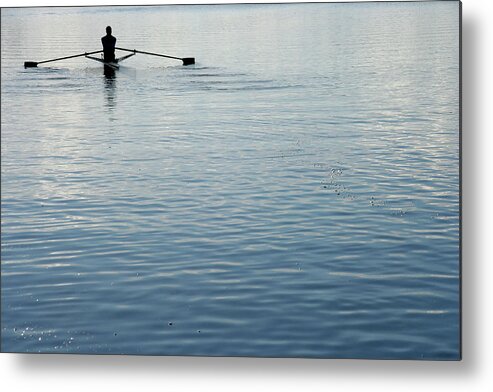 Young Men Metal Print featuring the photograph Rear View Of A Man Rowing A Boat by Ggwink