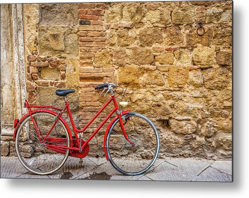 Stained Metal Print featuring the photograph Red Bicycle by Deimagine