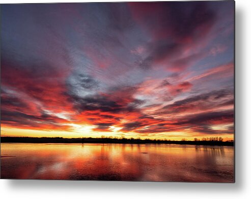 Sunrise Metal Print featuring the photograph Red, Blue and Orange Sunrise in Colorado by Tony Hake