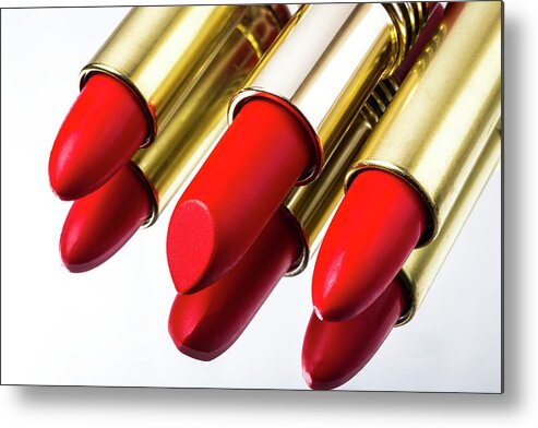 Cosmetics Metal Print featuring the photograph Red Lipstick Reflection by Garry Gay