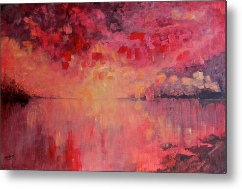 Sea Metal Print featuring the painting Red Sky at Night by Barbara O'Toole
